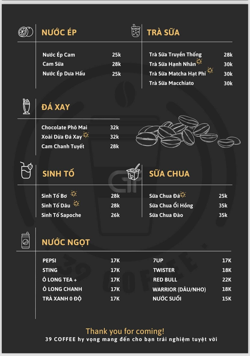 Các loại nước uống cho quán cà phê
